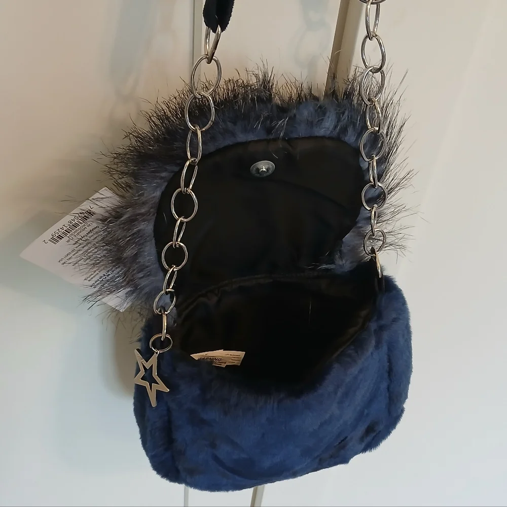 Faux Fur Purse Shoulder Bag w/ Adjustable Crossbody Strap & Star Keychain NWT